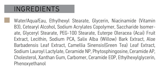 List of ingredients on a Noor The Water Cream product label