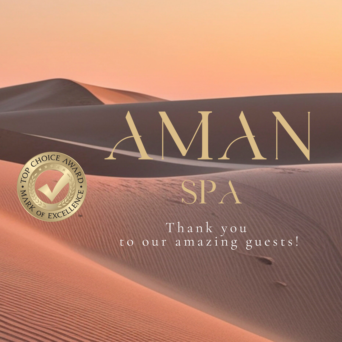 AMAN Spa logo and Top Choice logo on sand dunes background