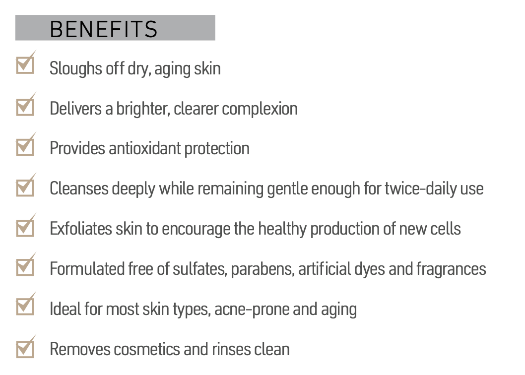 List of  Noor Enzyme Cleanser skincare product benefits on a white background