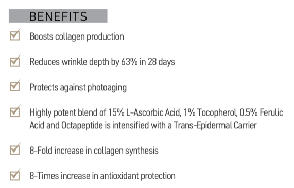 List of skincare product benefits on a white background
