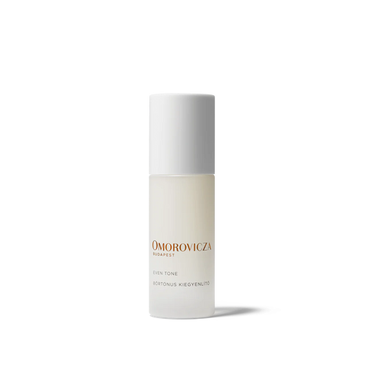 Omorovicza even tone serum skincare bottle on a white background